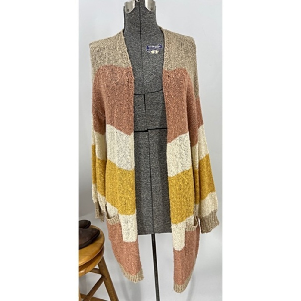 Davi & Dani Striped Open Front Textured Open Knit… - image 1